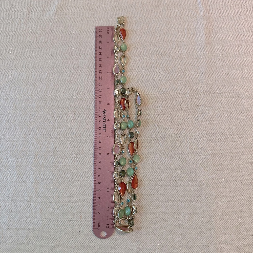 Anne Klein 40" Long Layering Necklace Peach, Green & Turquoise Blue Stations - Picture 10 of 10